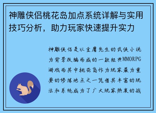 神雕侠侣桃花岛加点系统详解与实用技巧分析，助力玩家快速提升实力